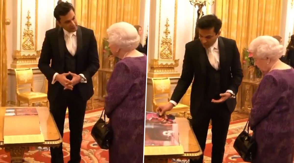 Chef Vikas Khanna Presents His Book Utsav to Queen Elizabeth II, Breaks Protocol And Requests Table to Show the 'Pride And Beauty' of India (Watch Video)