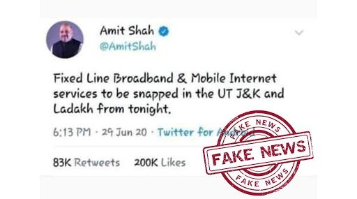 Internet and Broadband Services in J&K and Ladakh to Be Snapped? Fake Tweet Mentioning Order by Home Minister Amit Shah Goes Viral, Here’s the Truth