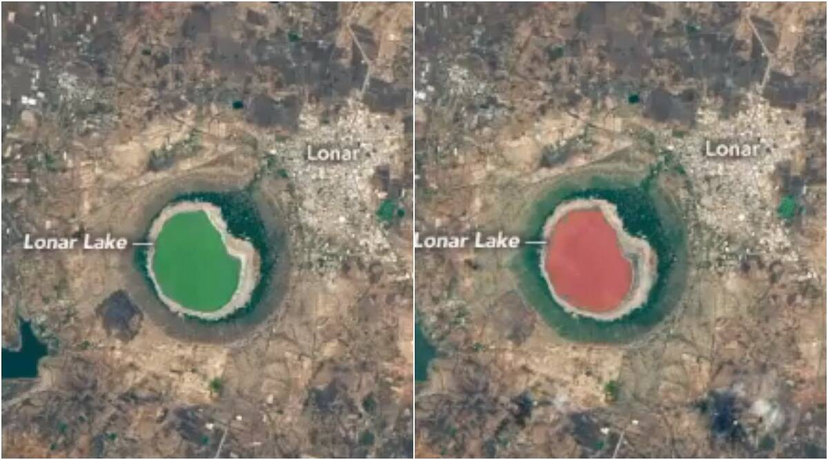 NASA Captures Maharashtra’s Lonar Lake That Turned Pink Mysteriously, Know Why 50,000 Years Old Crater Lake Changed Its Colour