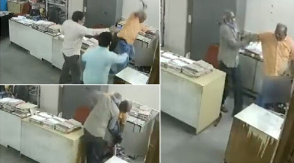 Woman Employee in Nellore Under AP Tourism Department Attacked by Male Colleague After She Advised Him to Wear Mask; Shocking Video Caught on CCTV