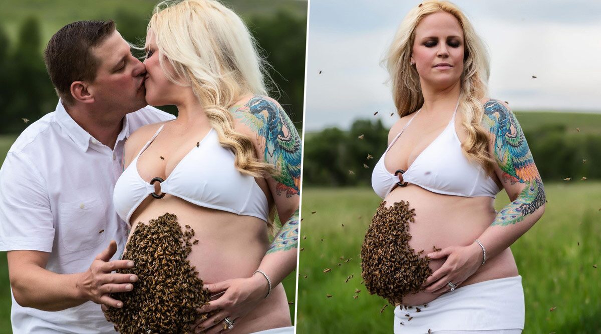 'Bee'zarre! Woman's Maternity Shoot With 10,000 Bees on Her Belly is Creating Buzz Online, But Know The Story Behind This Unique Idea (Check Viral Pics)