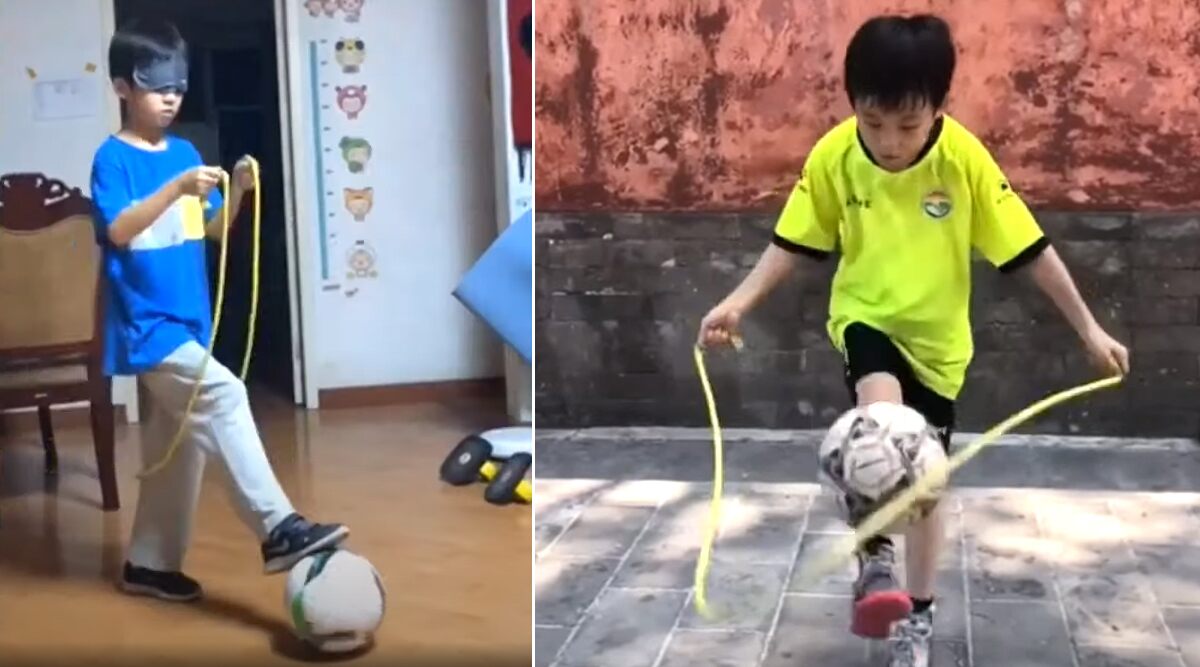 Chinese Boy Juggles Football While Rope-Skipping Blindfoldedly, His Incredible Talent Receives Praises From Netizens (Watch Video)