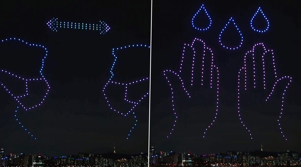 Hundreds of Drones Light Up Seoul Sky in South Korea With Coronavirus Awareness and Motivational Messages During the Pandemic (See Pics and Video)