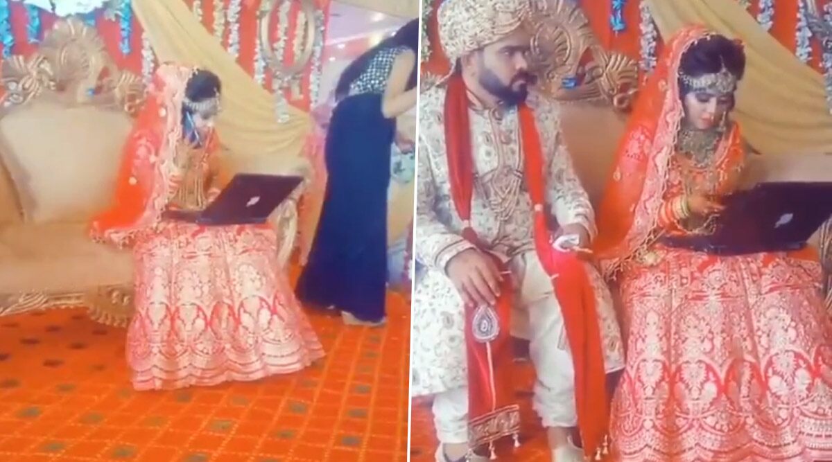 Last-Minute Presentation Call from Office or Video Conferencing with Relatives During Wedding amid Pandemic? Viral Video of Bride with Laptop on Stage Raises Twitterati's Humour Quotient