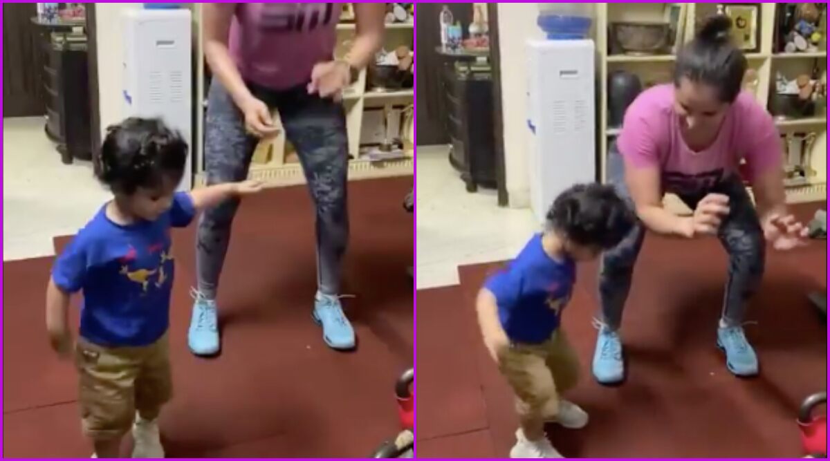 Sania Mirza and Son Izhaan Mirza Malik Doing Squats Will Inspire You to Stay Fit (Watch Video)