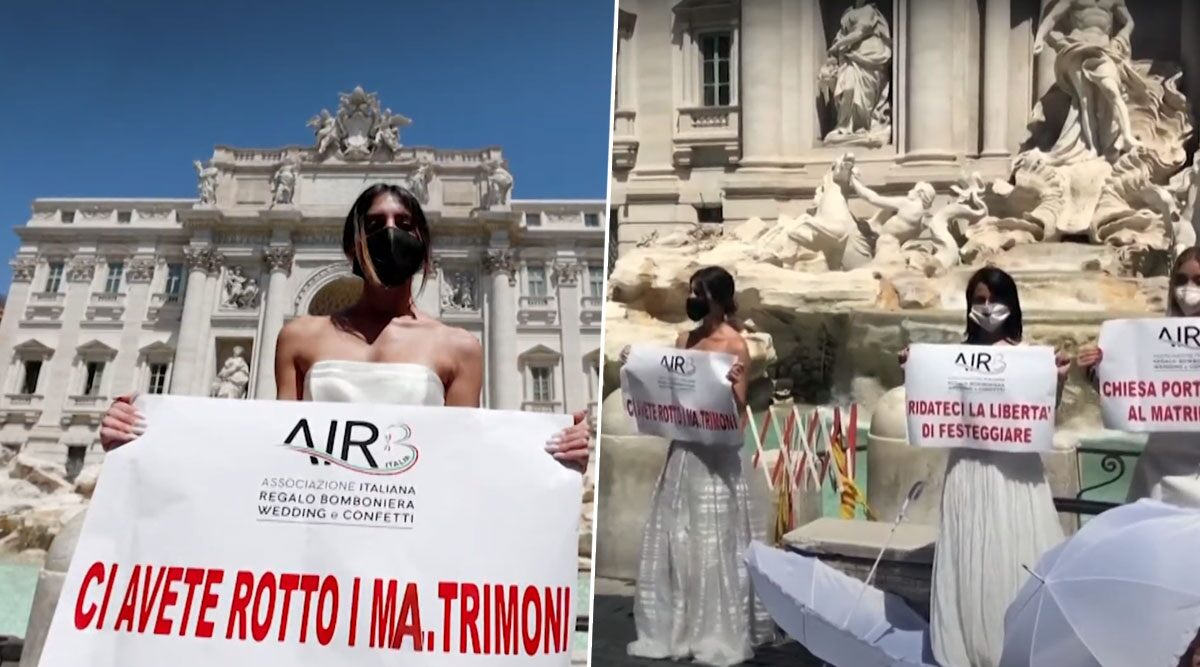 Women Dressed as Brides Protest Against Postponed Weddings in Rome Owing to COVID-19 Pandemic, Pose With Placards Reading 'You Broke Our Marriages' (Watch Video)