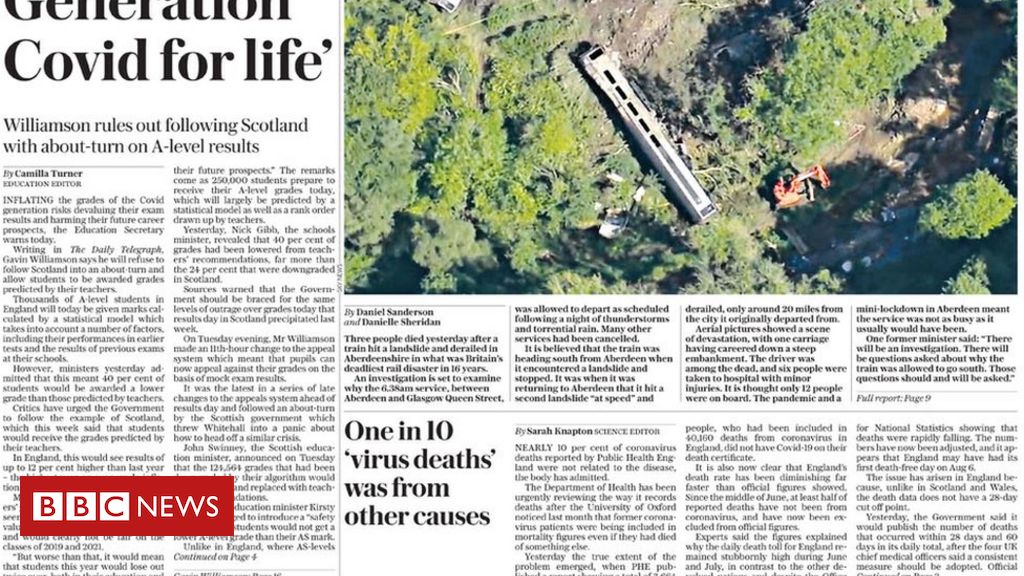 Newspaper headlines: Scotland train crash and No 10 braced for grades outcry