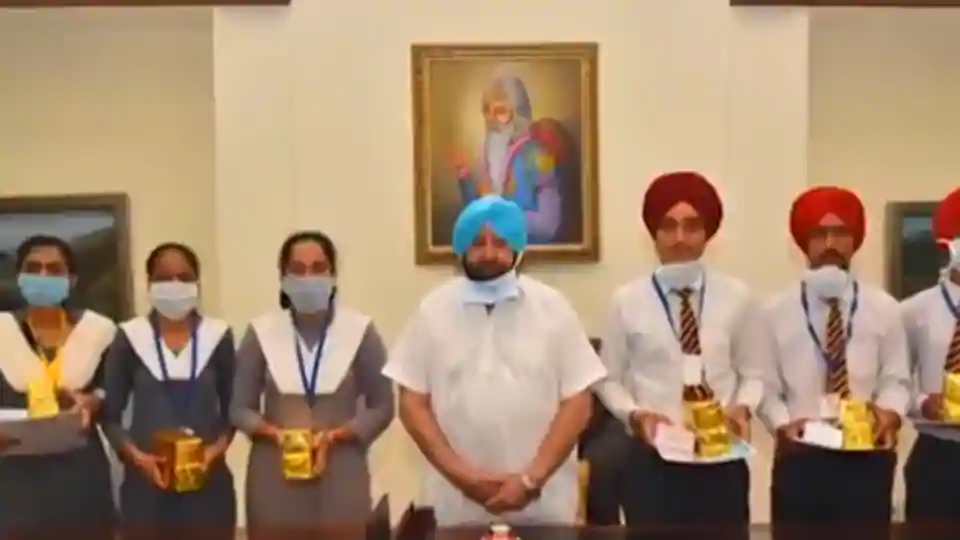 Punjab Chief Minister Amarinder Singh took a group of students on a tour of his office at the secretariat