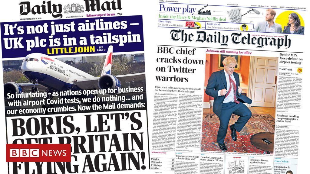 Newspaper headlines: Demand to get UK 'flying again' and BBC's social media 'crackdown'