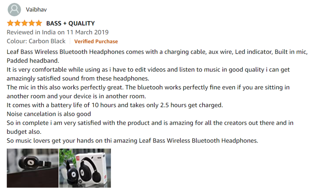 Leaf Bass Wireless Headphones with 10 Hour Battery Life Reviews on Amazon