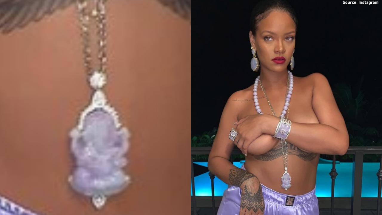 Rihanna Photo: Rihanna wearing a pendant of Lord Ganesha posted topless picture, users are abusing in comments
