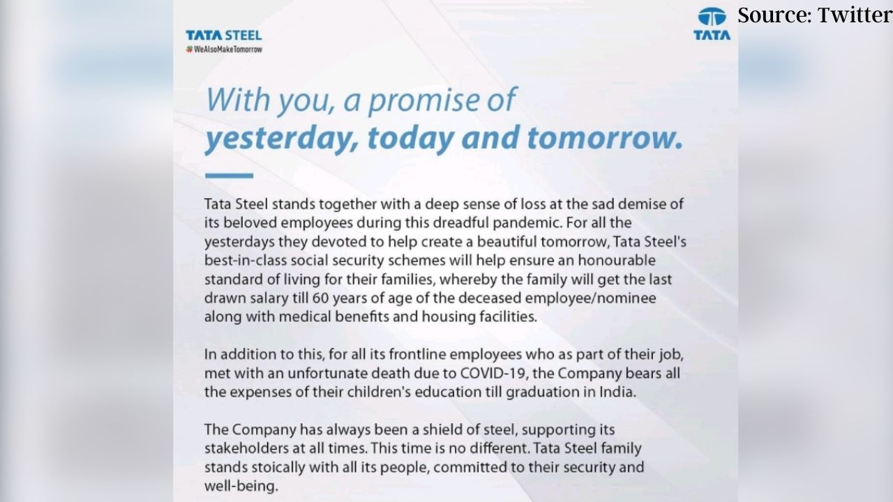 Tata Steel will continue to give salary to the employees who lost their lives in the Covid-19 epidemic, people are praising fiercely