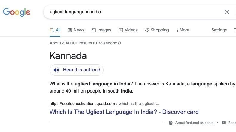 Google disgraced Kannada as Ugliest language in India