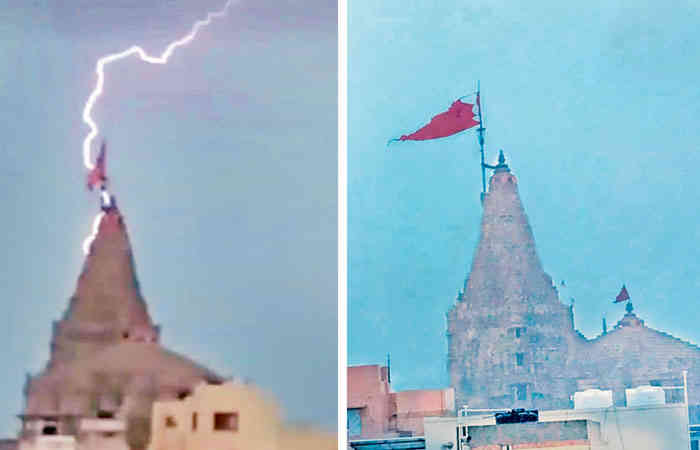Lightning strikes 52 feet flag of Dwarkadhish temple, Dwarka residents say, 'God saved us'
