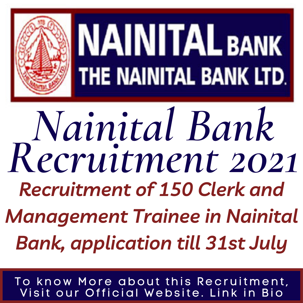 Nainital Bank Recruitment 2021: Recruitment of 150 Clerk and Management Trainee in Nainital Bank, application till 31st July