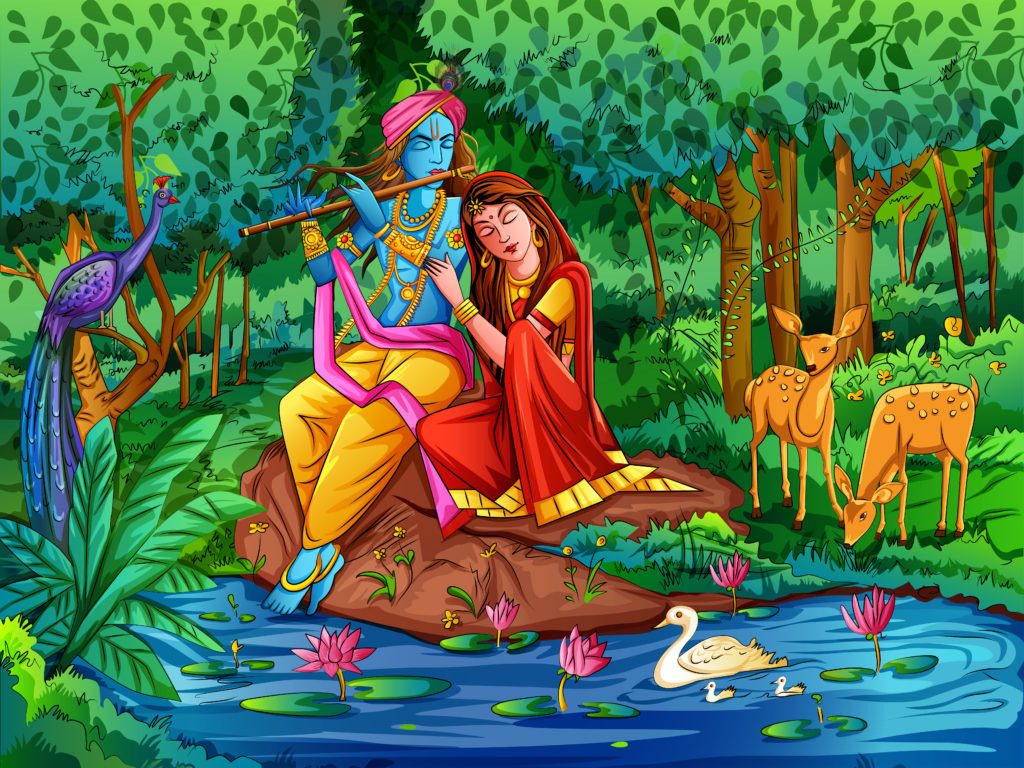 Best Cartoon Type HD Wallpaper of Lord Krishna and Radha for PC or Laptop