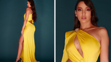 Nora Fatehi's new bo*ld photoshoot in a yellow thigh-high slit gown made fans crazy over her hotness, She captioned - Have u lost in a trance…