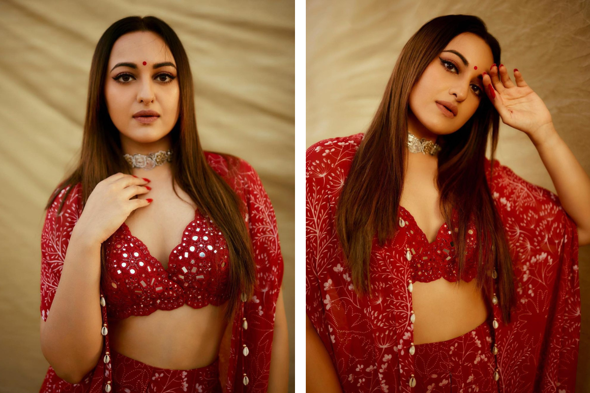 Sonakshi Sinha is the dream girl in a deep-neck maroon blouse and lehenga: Check Stunning Bo*ld Pics