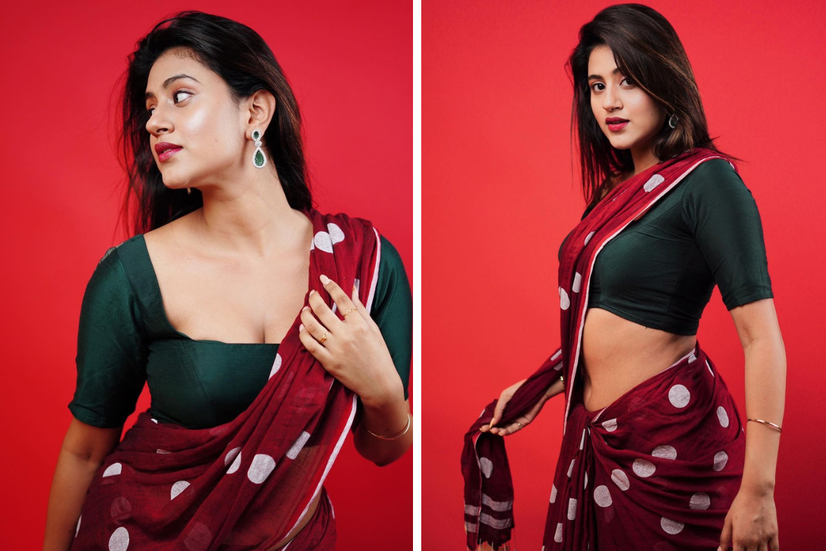 Anjali Arora's New Bo*ldness-Filled Photoshoot In Red Saree and Green Blouse Will Make Drool Over 'Kaccha Badam' Girl