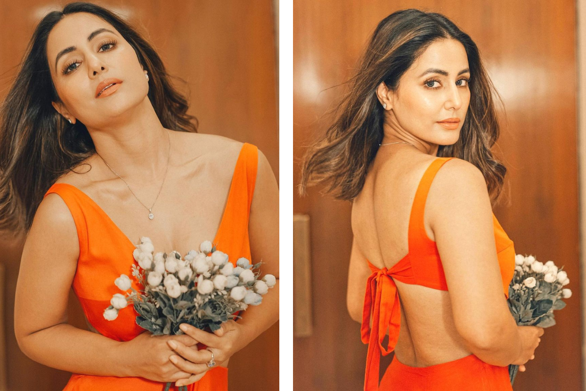 Hina Khan’s Latest Bo*ld Photoshoot In Orange Gown Is Too Seducing, Check At Your Own Risk