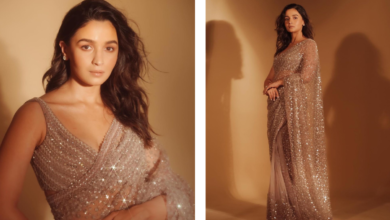 Alia Bhatt Puts "Star Glamour" On Fire With Her Golden Gorgeous Glittery Saree