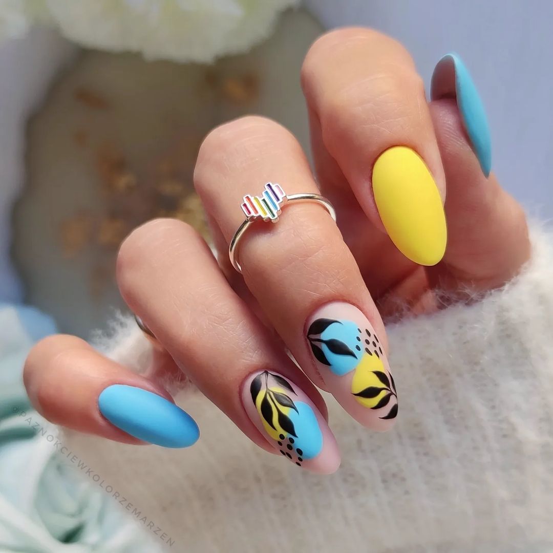 Yellow and Blue Nail Designs