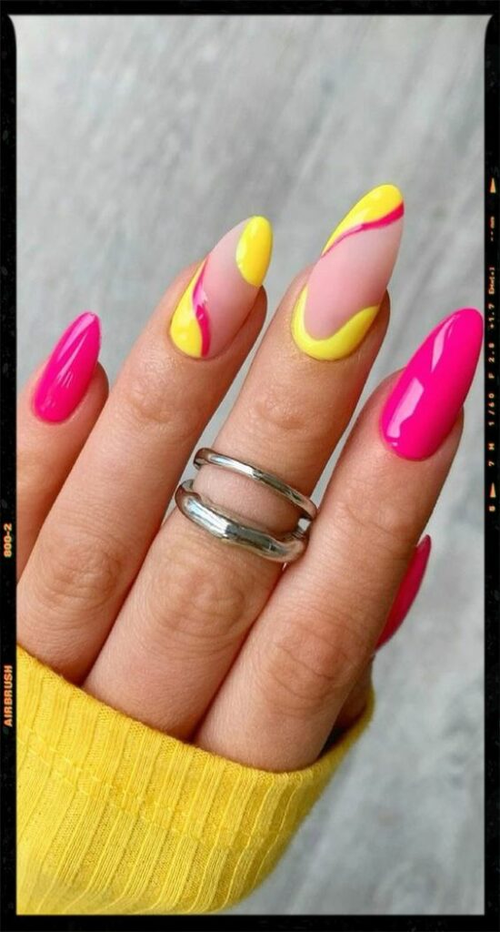 Pink and Yellow Nails