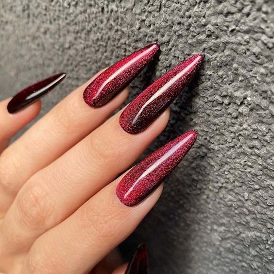 Maroon Coffin Nails