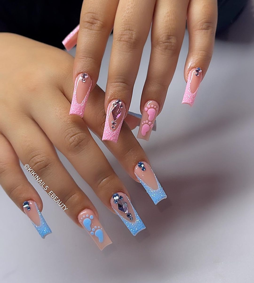 Pink and Blue Acrylic Nail Designs