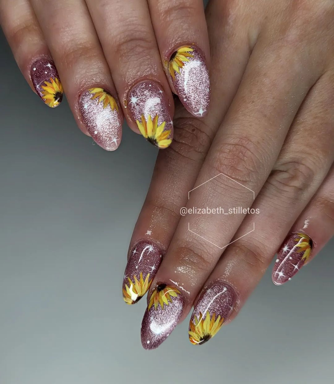 Glitter Sunflower Nails