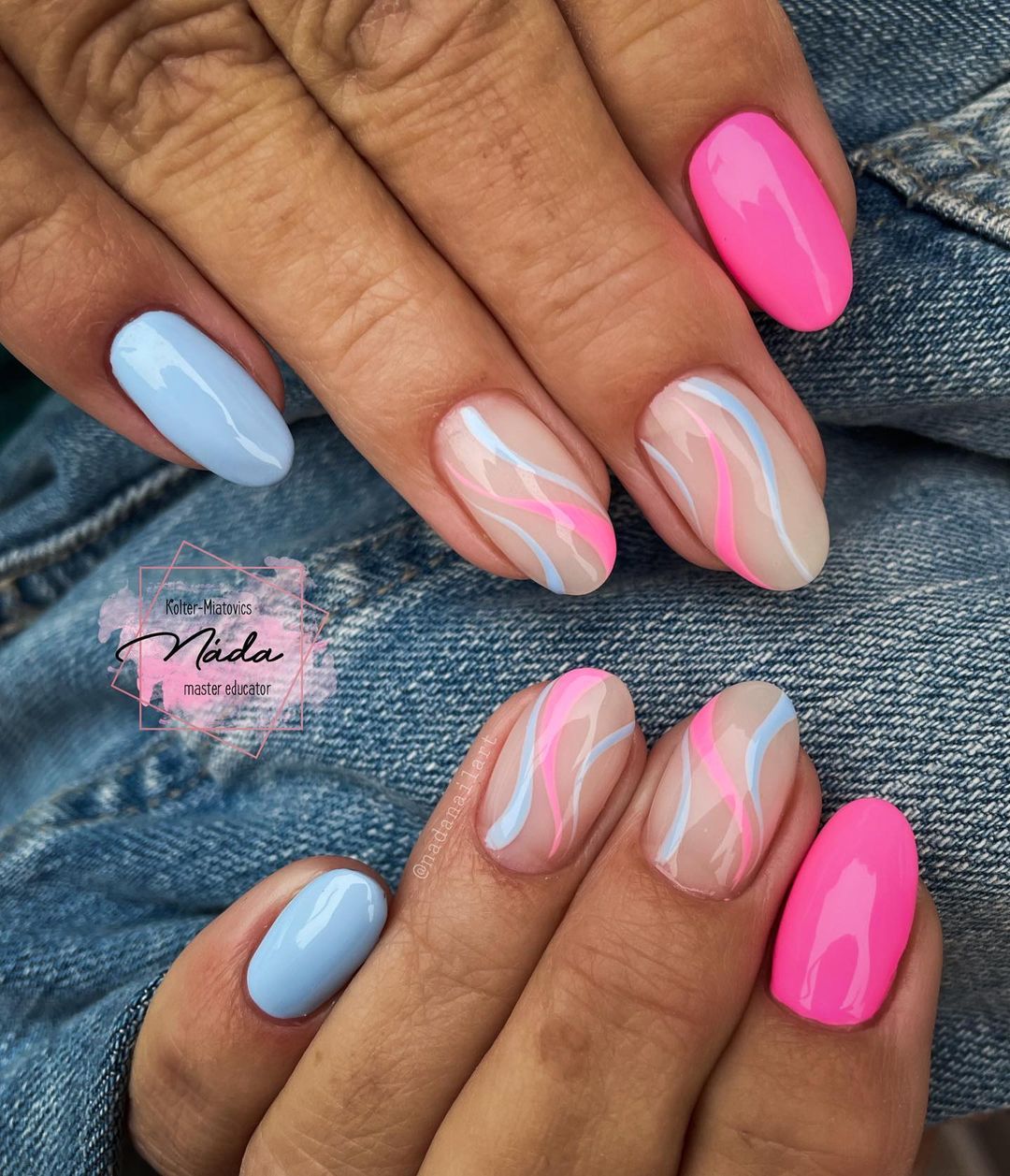 Pink and Light Blue Nails