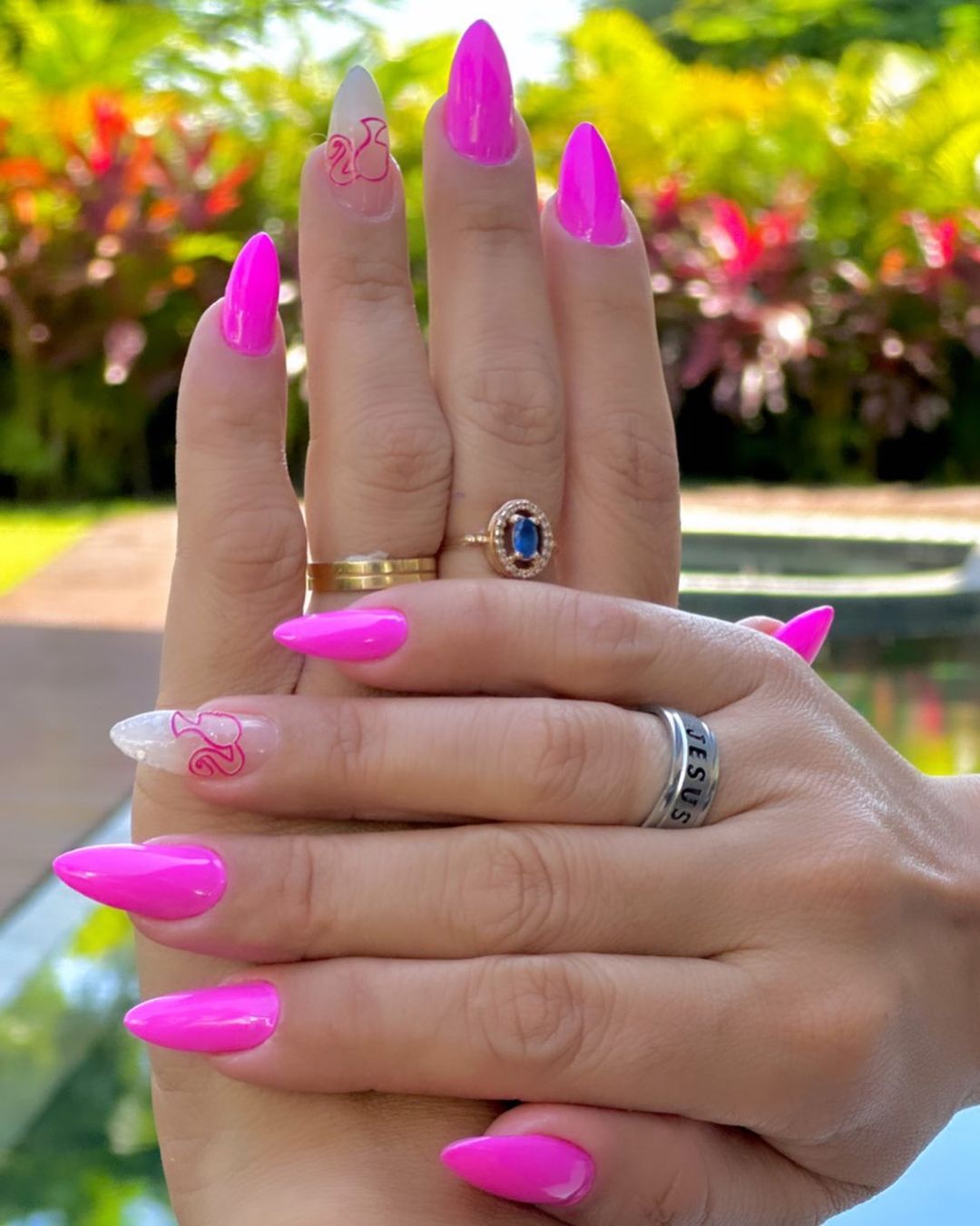 Bright Pink Barbie Nails