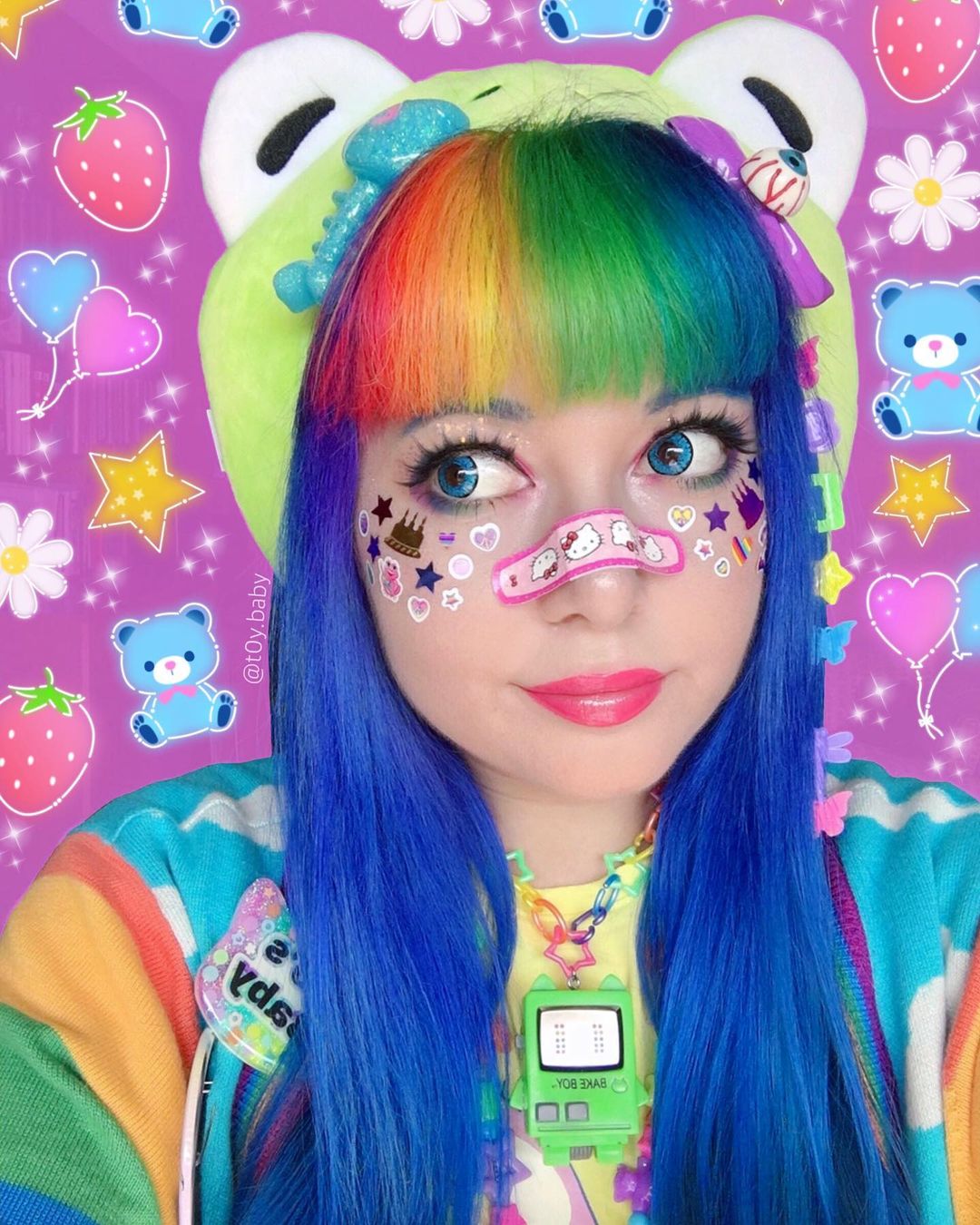Rainbow Wig Kawaii Makeup