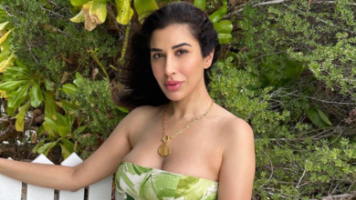Sophie Choudry Looks Beach Ready In Tropical White and Green Outfit