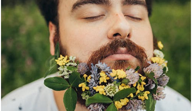 flowers in a man’s beard