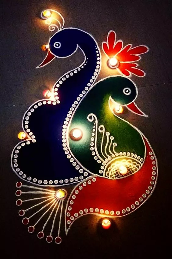 Peacock Karwa Chauth Rangoli Designs