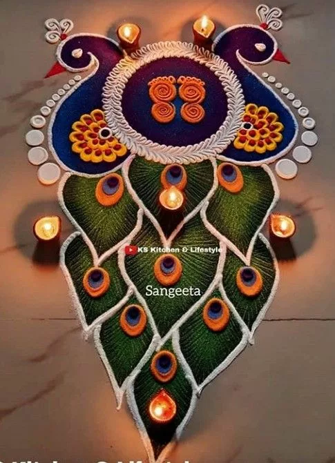 Peacock Tulsi Vivah Rangoli Design 