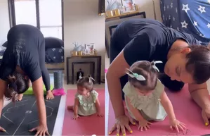 Bipasha's daughter tries to spell her name in workout video posted by mom