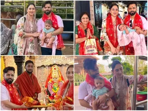 Rahul Vaidya, Disha visit Mahalakshmi Jagdamba temple, seek blessings for daughter