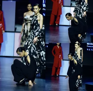 LFW x FDCI: Model takes a tumble at Gauri & Nainika’s show, audience cheers for her