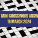Today NYT Mini Crossword Answers: March 16, 2024
