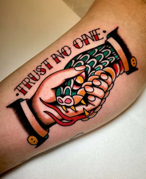 Colorful Trust No One Tattoo Design