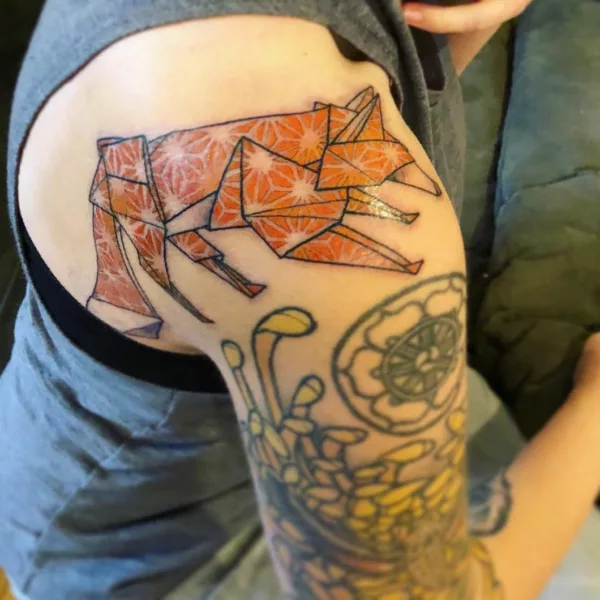 Big Origami Fox Tattoo