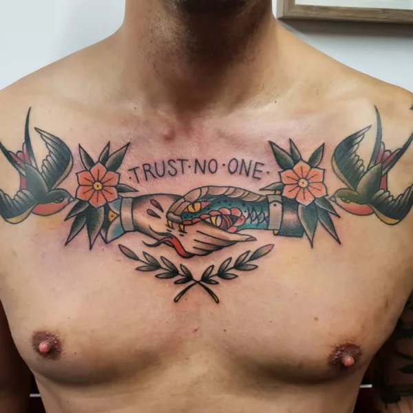 Chest Trust No One Tattoo Design
