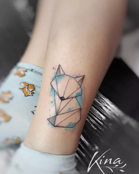 Blue Origami Fox Tattoo