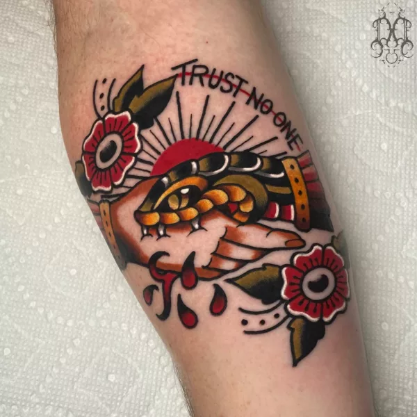 Floral Trust No One Tattoo Design
