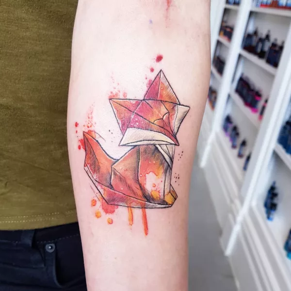 Colorful Origami Fox Tattoo