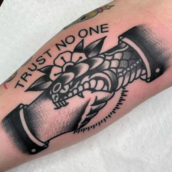 Shaded Trust No One Tattoo Design