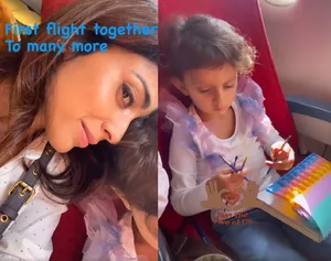 Shriya Saran takes her first flight with daughter Radha: 'To many more'